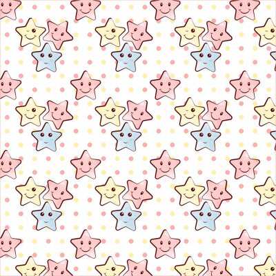 Sticker Rote gelbe blaue Sterne mit Lächeln