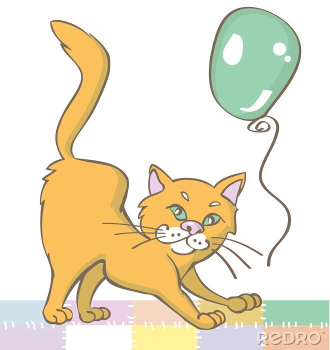 Sticker Rote Katze für Kinder und mintfarbener Luftballon