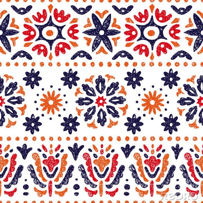 Sticker Rote und marineblaue ethnische Blumen