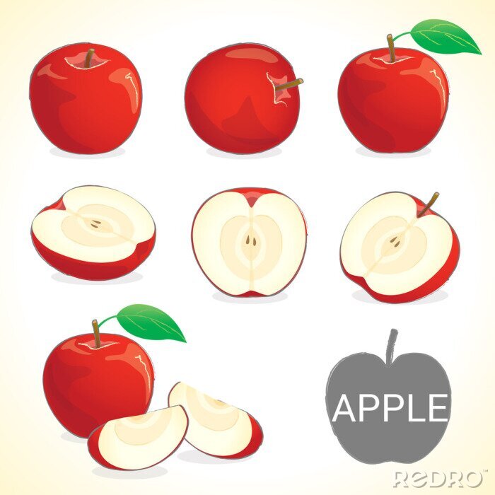 Sticker Roter Apfel ganz und in Teilen