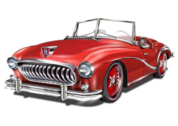 Sticker Rotes Cabrio Retro auf weißem Hintergrund