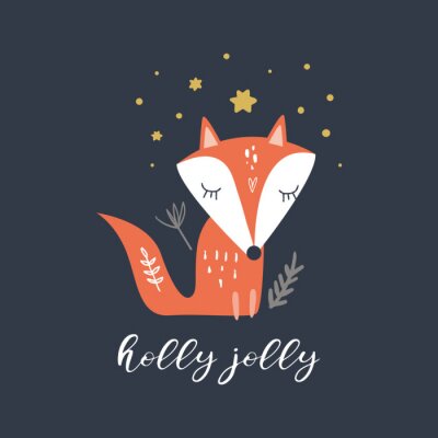 Sticker Rotfuchs mit einem Herz auf dem Kopf und Sterne