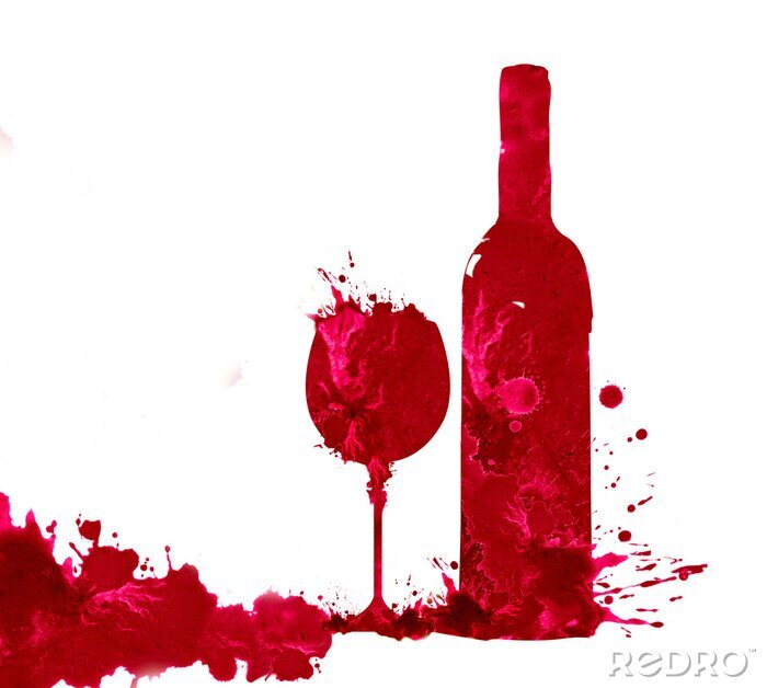 Sticker Rotwein Flasche und Glas Grafik