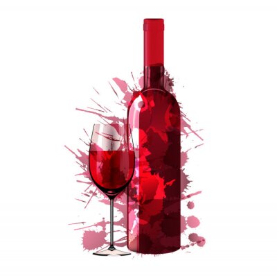 Sticker Rotwein Glas und Flasche