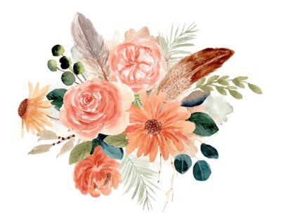 Sticker rustic floral bouquet watercolor