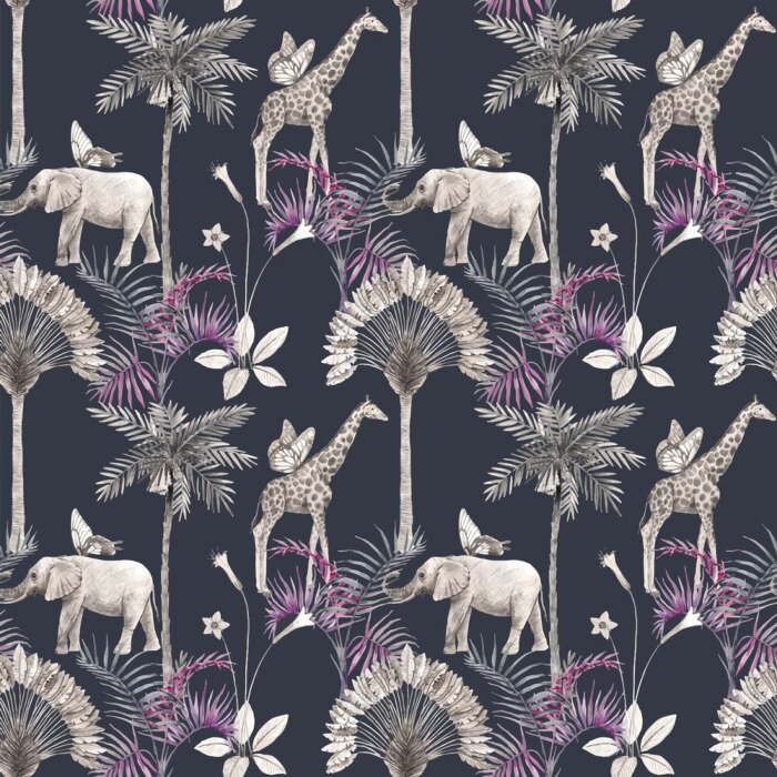 Sticker Safaritiere zwischen tropischen Pflanzen