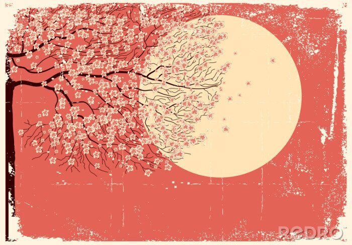 Sticker Sakura tree.Grunge Bild Fließendes