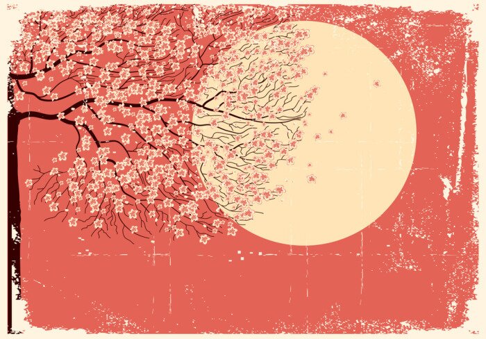 Sticker Sakura tree.Grunge Bild Fließendes