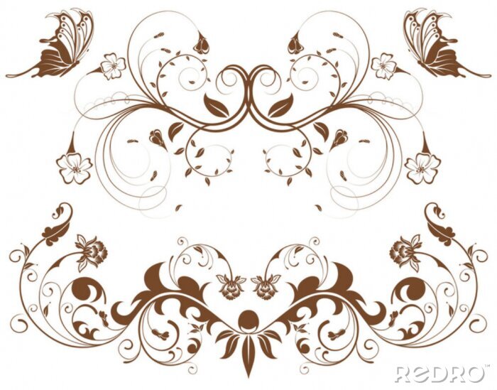 Sticker Sammeln Blumenbeete mit Schmetterling, Element für Design, Vektor