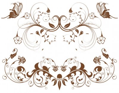 Sticker Sammeln Blumenbeete mit Schmetterling, Element für Design, Vektor