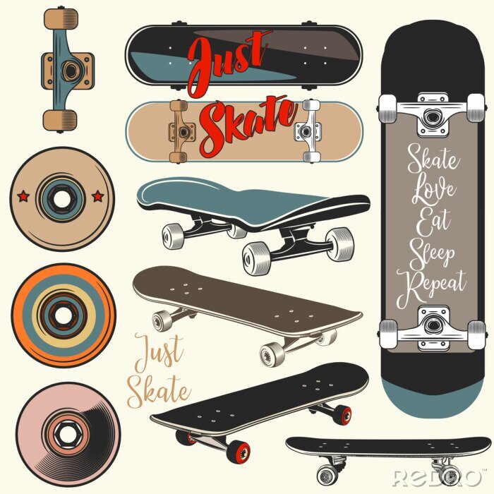 Sticker Sammlung Vektor skateboards in der Weinleseart