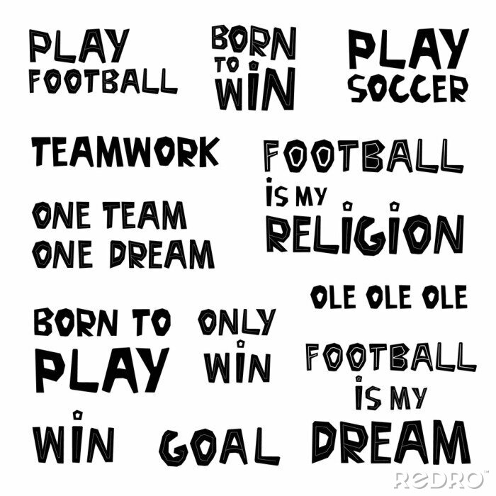 Sticker Sammlung von Aufschriften zum Thema Fußball