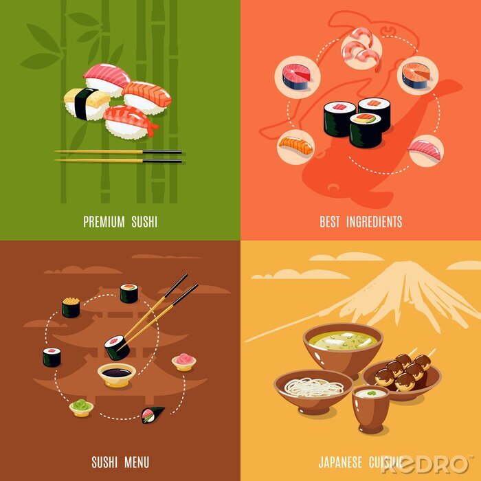 Sticker Sammlung von Grafiken zum Thema Sushi