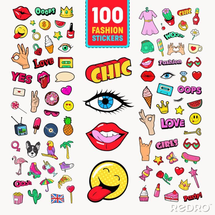 Sticker Sammlung von jugendlichen Grafiken im Comic-Stil