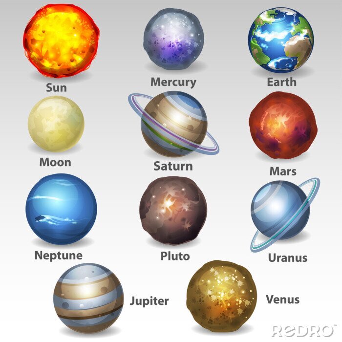 Sticker Sammlung von Planeten und Sonne
