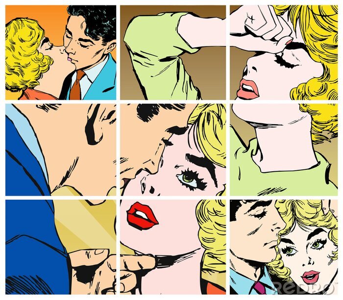 Sticker Sammlung von Porträts von jungen Paaren in der Liebe