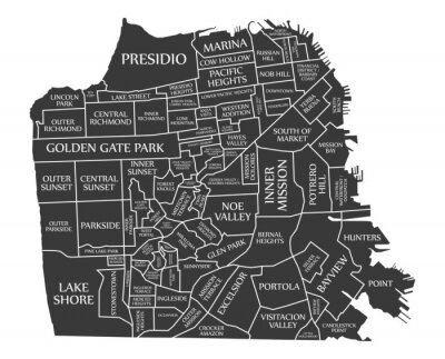 Sticker San Francisco city map USA labelled black illustration
