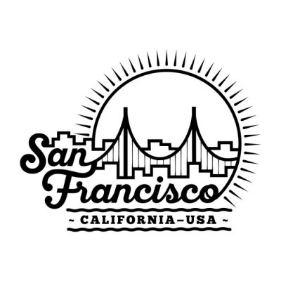 Sticker San Francisco Entwurfsvorlage. Vektor und Illustration.