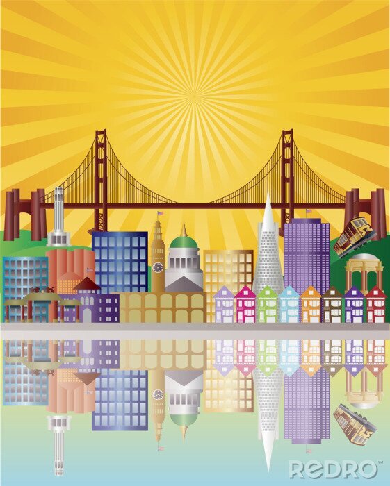 Sticker San Francisco Skyline bei Sonnenaufgang Illustration