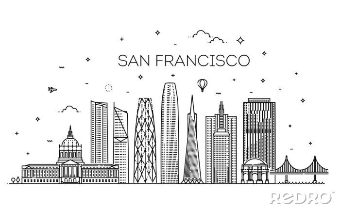 Sticker San Francisco Stadt Skyline Vektor Hintergrund