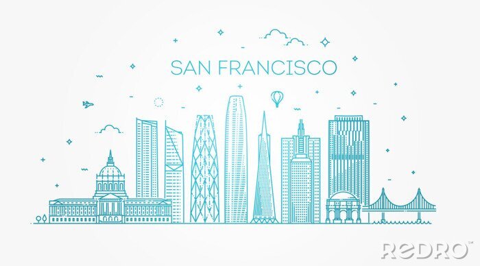 Sticker San Francisco Stadt Skyline Vektor Hintergrund