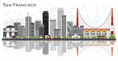 Sticker San Francisco USA City Skyline with Gray Buildings Isolated on White.