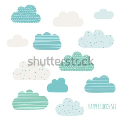 Sticker Satz niedliche Wolken. Design für Kinder. Vektorillustration