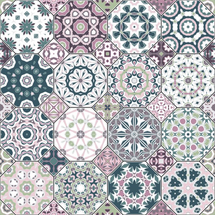 Sticker Satz von achteckigen und quadratischen östlichen Ornamenten. Dekorative und Design-Elemente für Textilien, Buchumschläge, Fertigung, Druck, Geschenkverpackung. Vektor-Illustration.