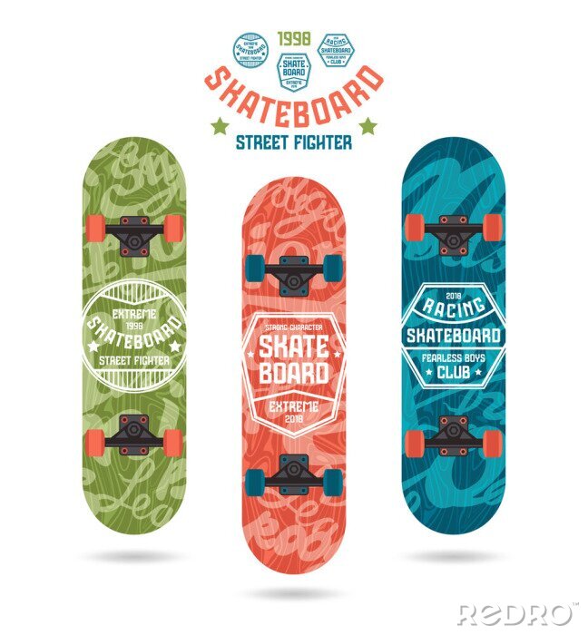 Sticker Satz von Drucken auf Skateboard