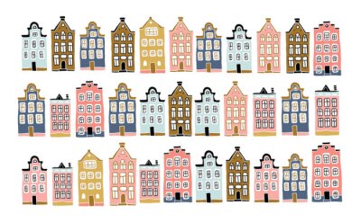Sticker Scandinavian city landscape in hand drawn style