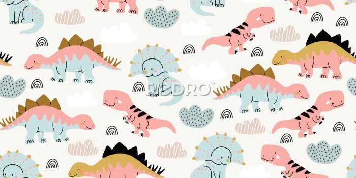 Sticker Scandinavian dino dinosaur seamless pattern