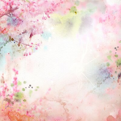 Sticker Scenic Aquarell Hintergrund, florale Komposition Sakura
