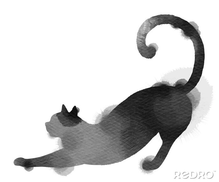 Sticker Schattenbild der schwarzen Katze des Aquarells