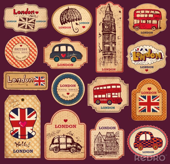 Sticker Schilder mit Londoner Symbolen
