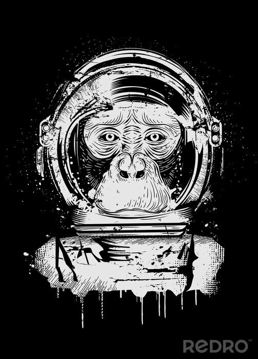 Sticker Schimpanse mit Astronautenhelm Grafik