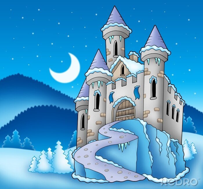 Sticker Schloss inmitten einer Winterlandschaft