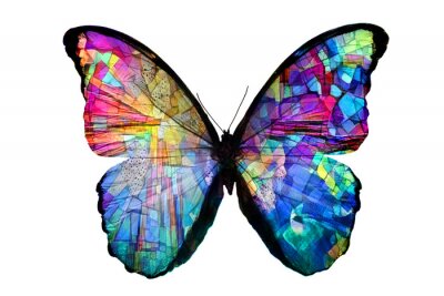 Sticker Schmetterling mit Regenbogenmosaiken auf seinen Flügeln