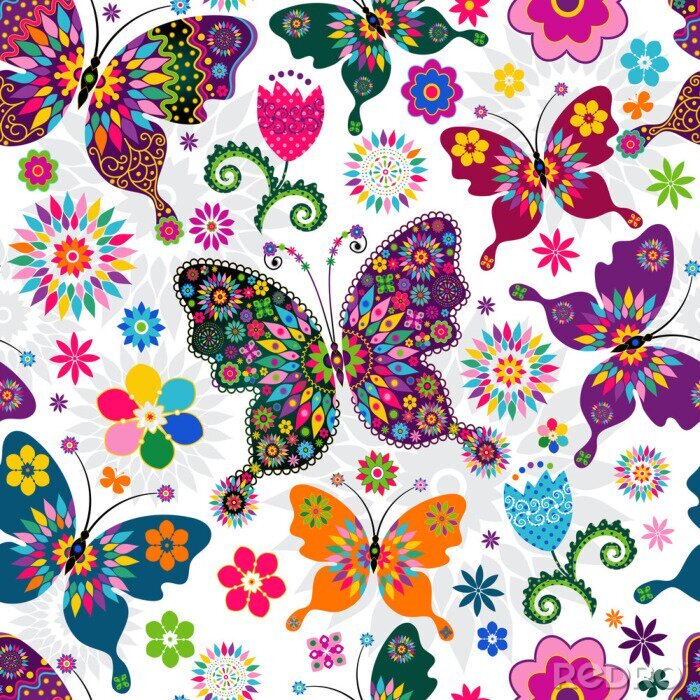 Sticker Schmetterlinge für ein Mädchen mit Blumen