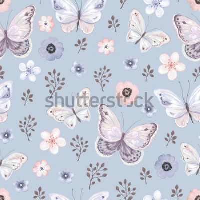 Sticker Schmetterlinge und Blumen in Pastellfarben