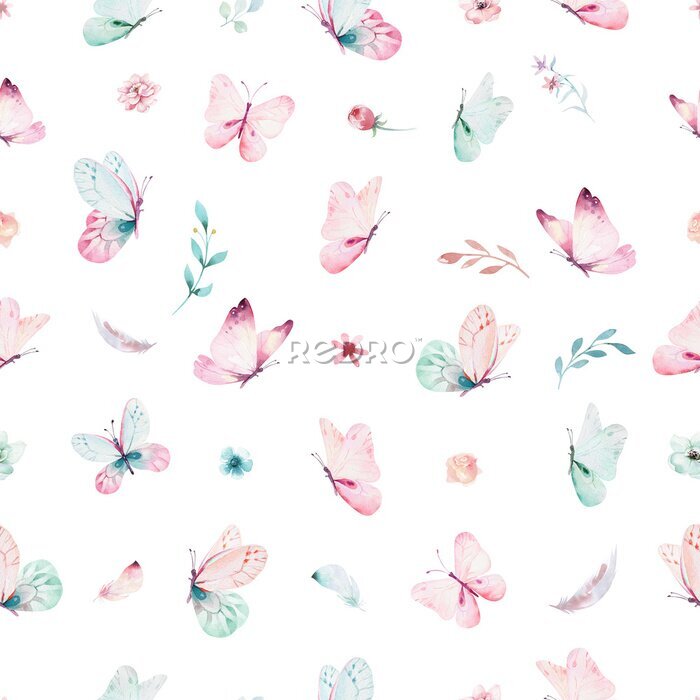 Sticker Schmetterlinge und Blumen in Pastellfarben