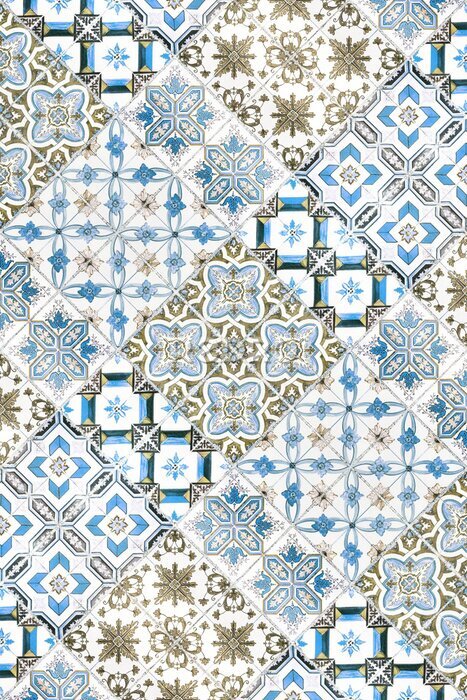 Sticker Schöne alte Keramikfliesenmuster in der Parköffentlichkeit.