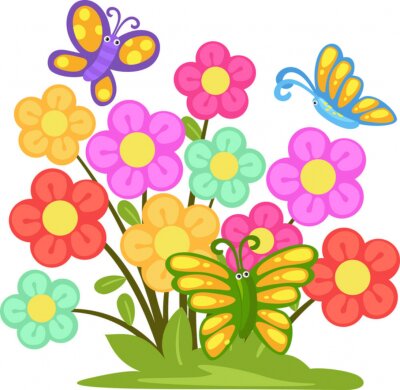 Sticker schöne Blume mit Schmetterlingen