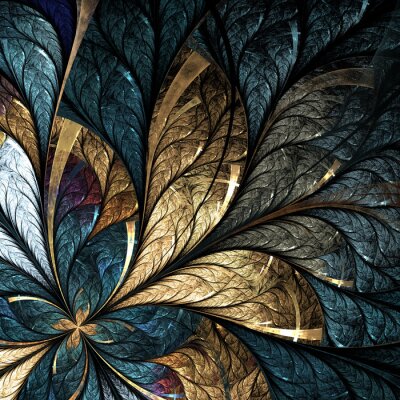 Sticker Schöne Blumenmuster in Buntglasfenster-Stil. Gelb a