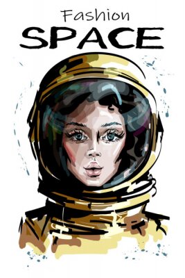 Sticker Schöne Frau mit Astronautenhelm Grafik