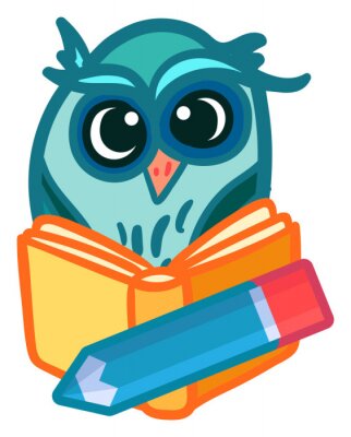 Sticker School study sticker with cartoon reading owl
