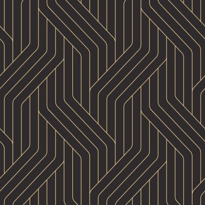 Tapete Schwarz-goldenes Muster im Art Déco-Stil