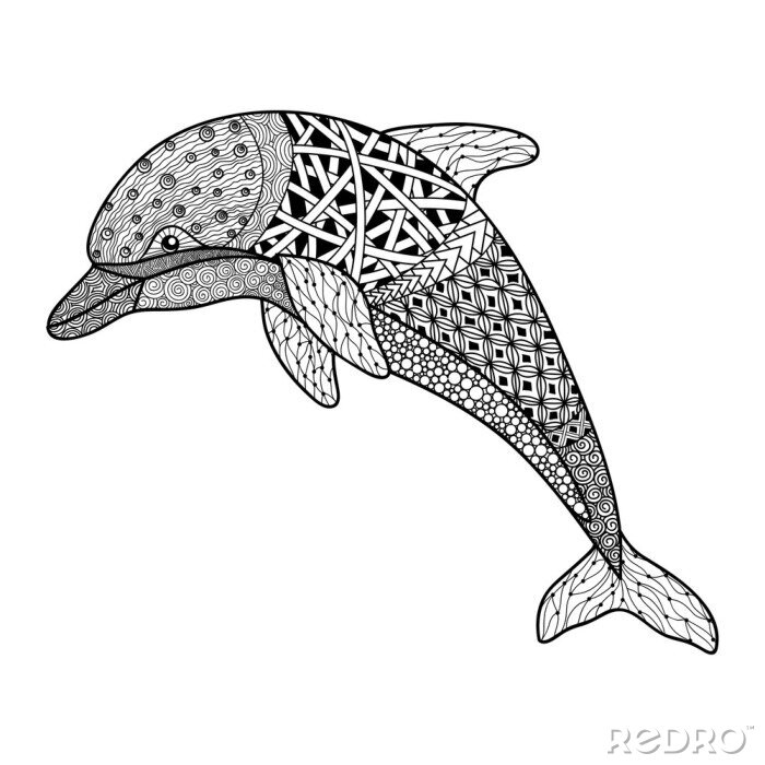Sticker Schwarz-weiß gemusterter Delfin