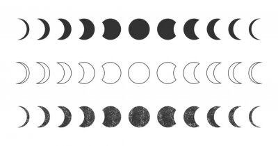 Sticker Schwarz-Weiß-Grafiken, die die Mondphasen darstellen