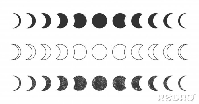 Sticker Schwarz-Weiß-Grafiken, die die Mondphasen darstellen