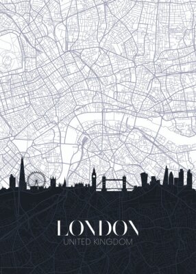 Schwarz-Weiß-Karte von London